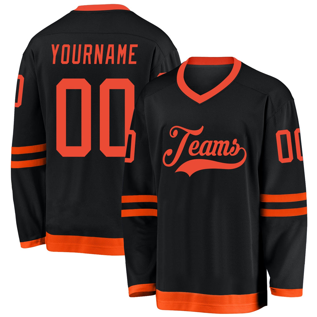 Custom Black Orange Hockey Jersey