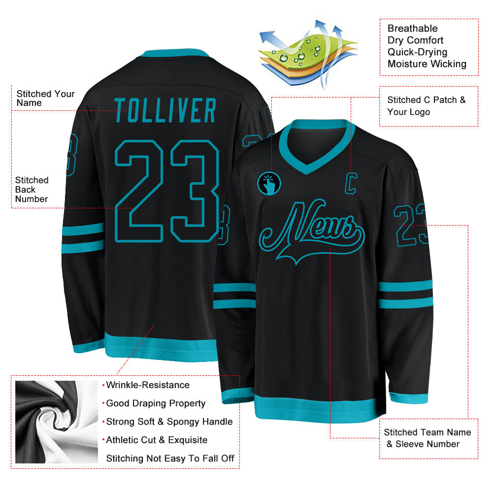 Custom Black Black-Teal Hockey Jersey