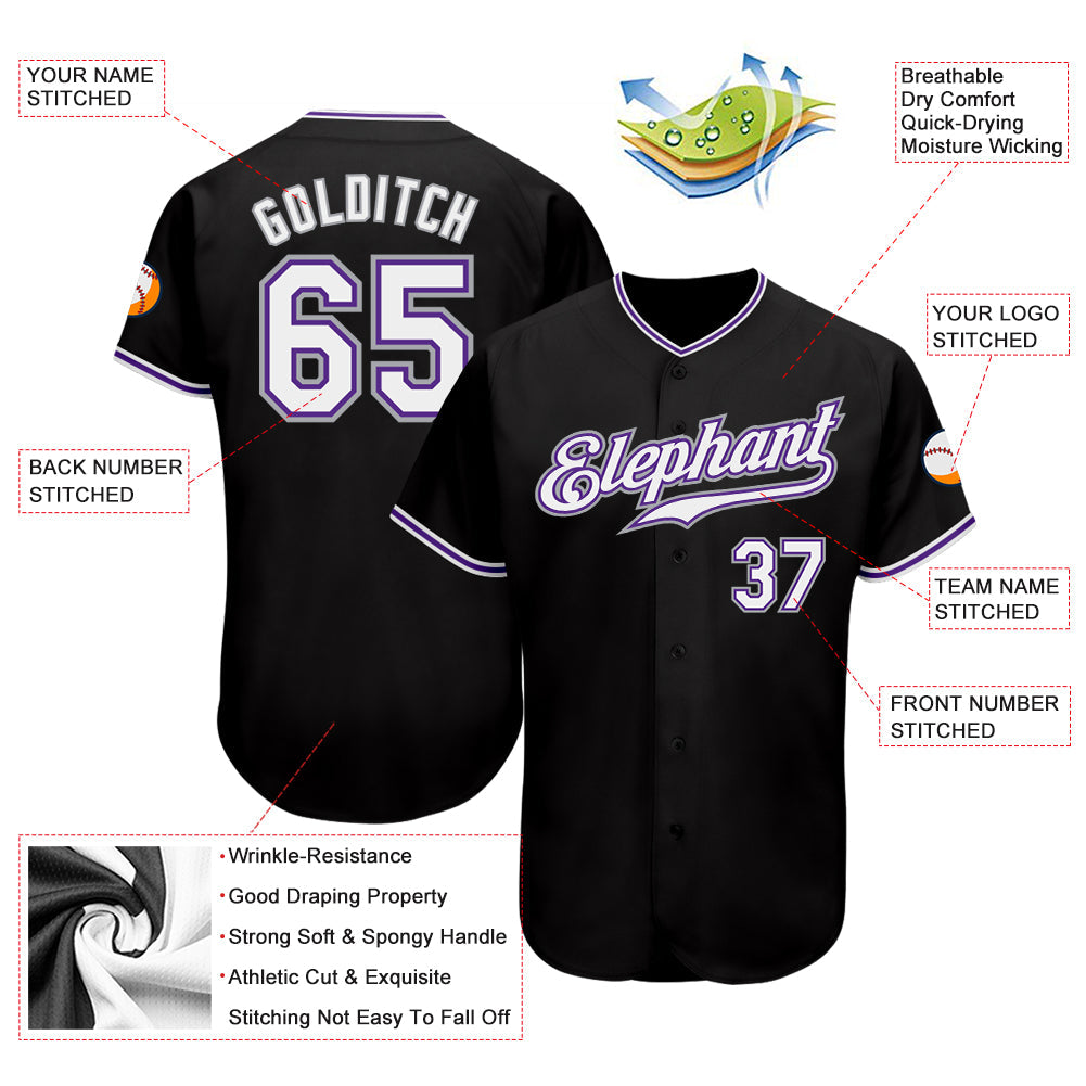 Custom Black White-Purple Authentic Baseball Jersey