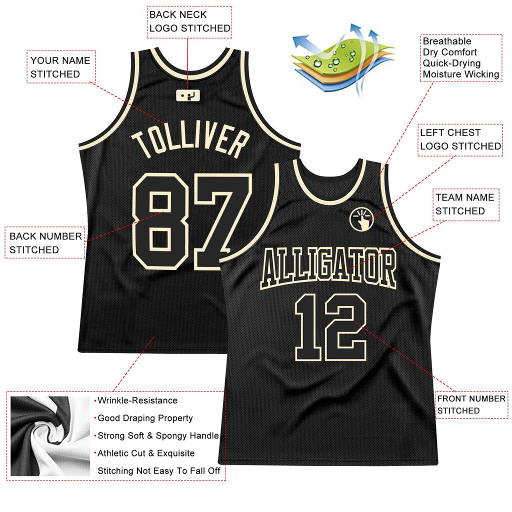 Custom Black Black-Cream Authentic Throwback Basketball Jersey