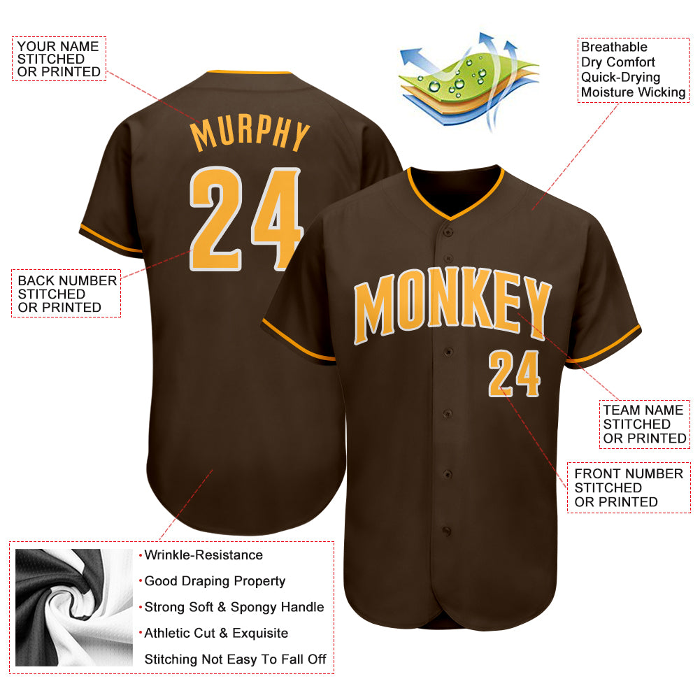 Custom Brown Gold-White Authentic Baseball Jersey