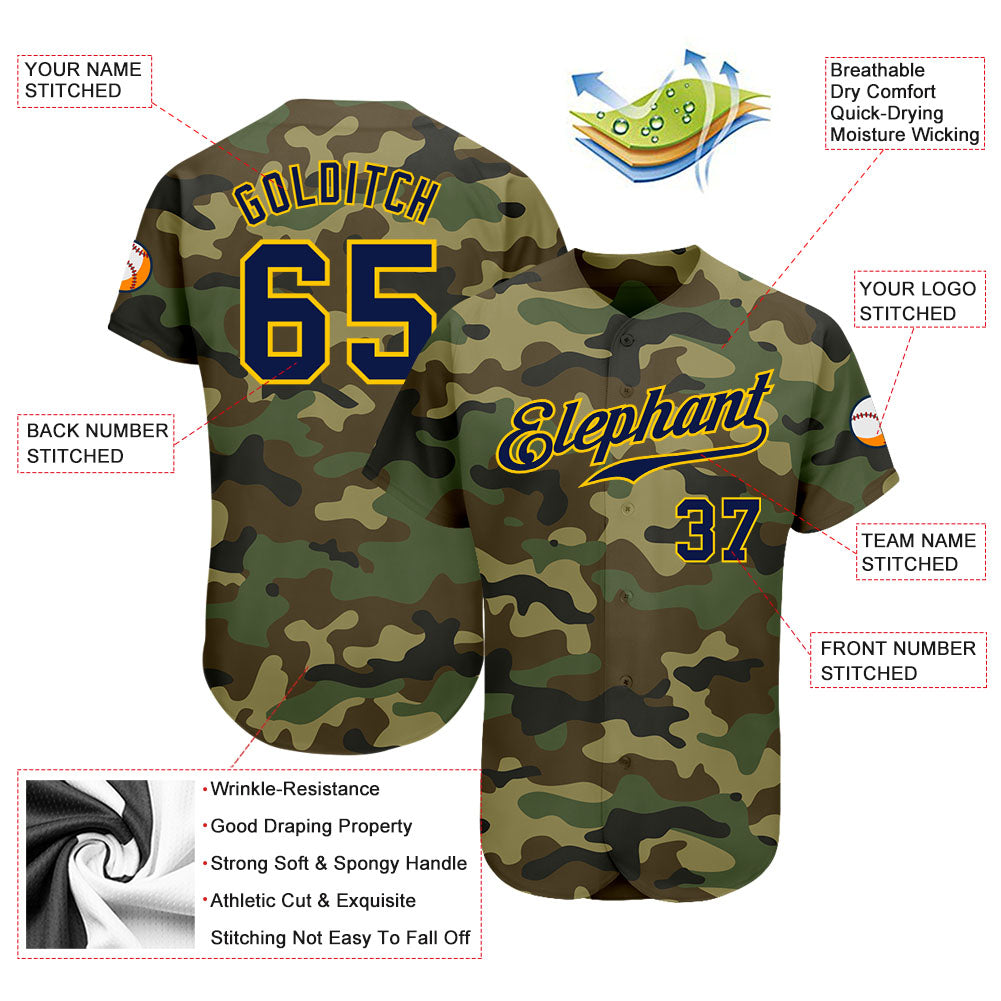 Custom Camo Navy-Gold Authentic Salute To Service Baseball Jersey