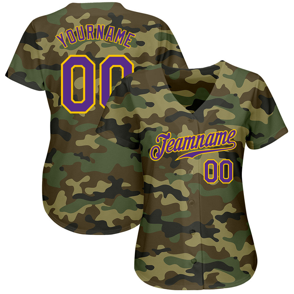 Custom Camo Purple-Gold Authentic Salute To Service Baseball Jersey