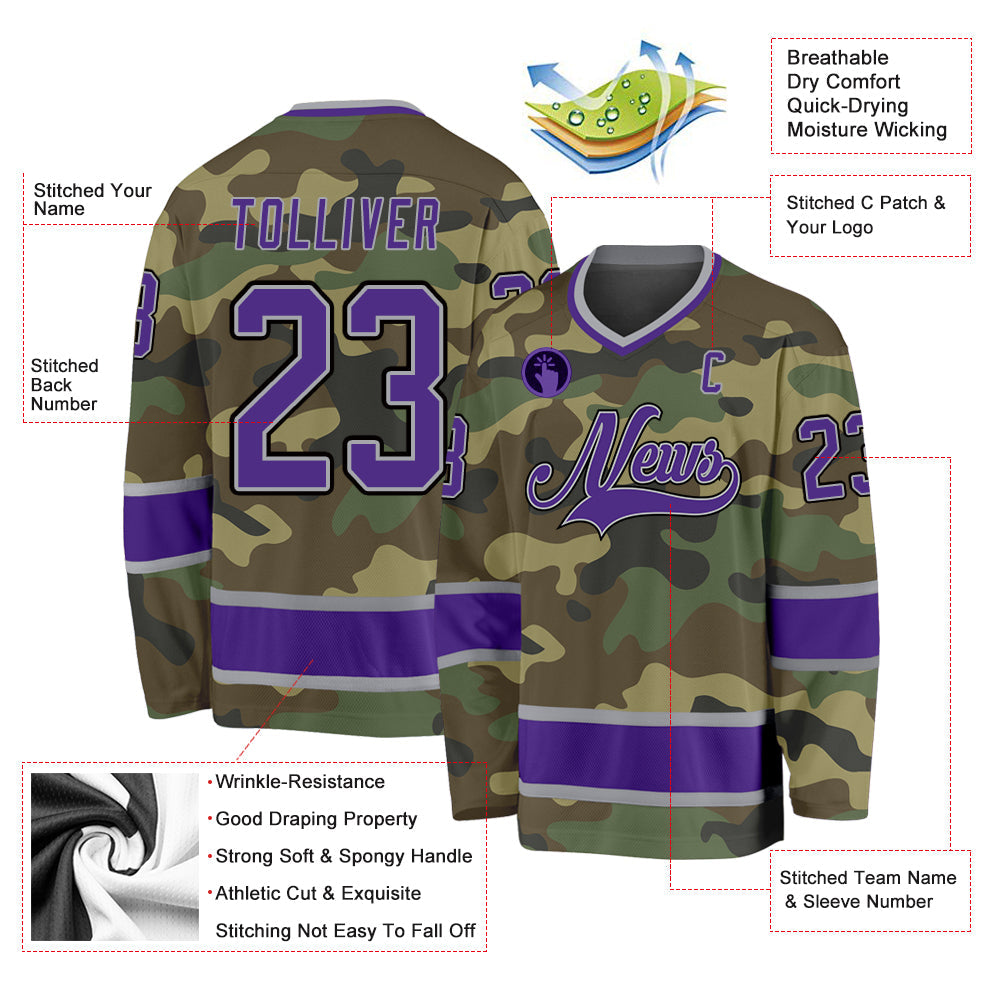 Custom Camo Purple-Black Salute To Service Hockey Jersey