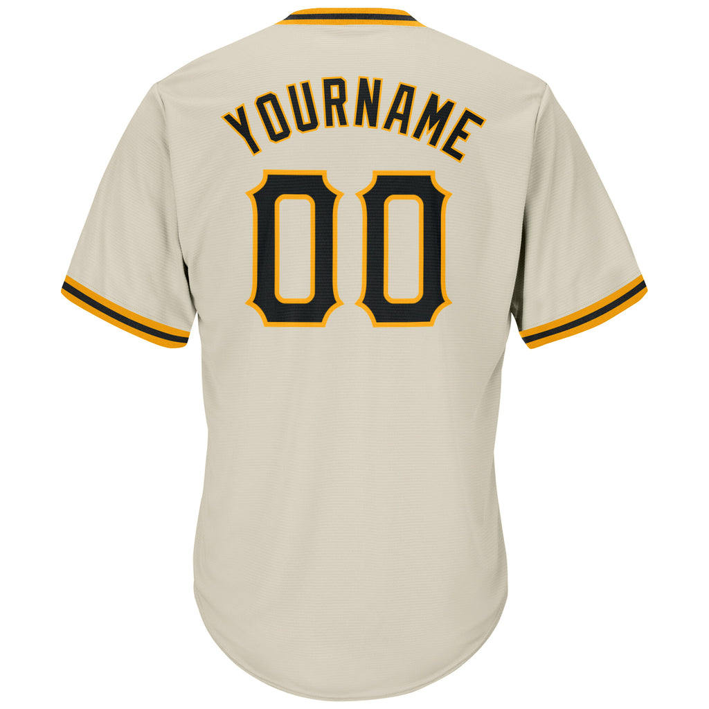 Custom Cream Black-Gold Authentic Throwback Rib-Knit Baseball Jersey Shirt