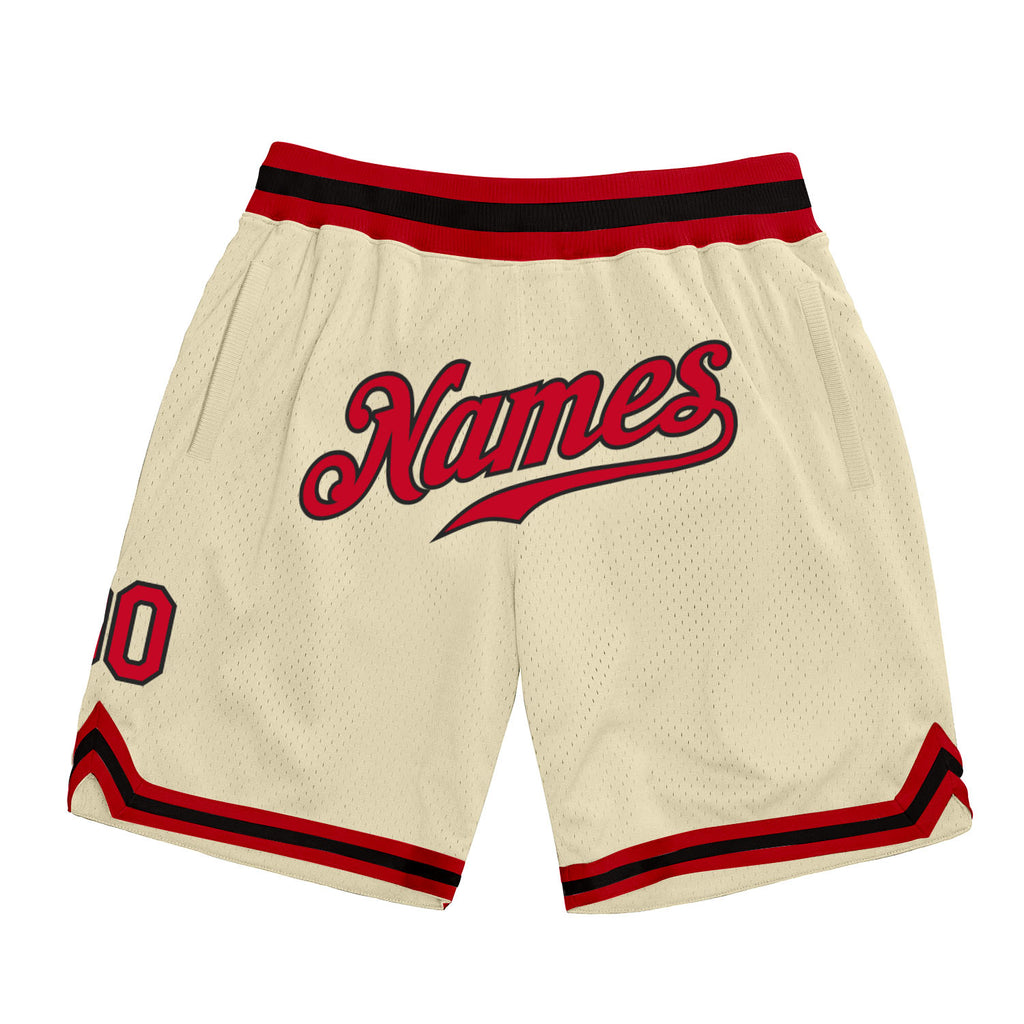 Custom Cream Red-Black Authentic Throwback Basketball Shorts