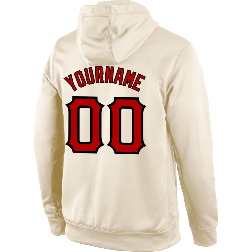 Custom Stitched Cream Red-Black Sports Pullover Sweatshirt Hoodie