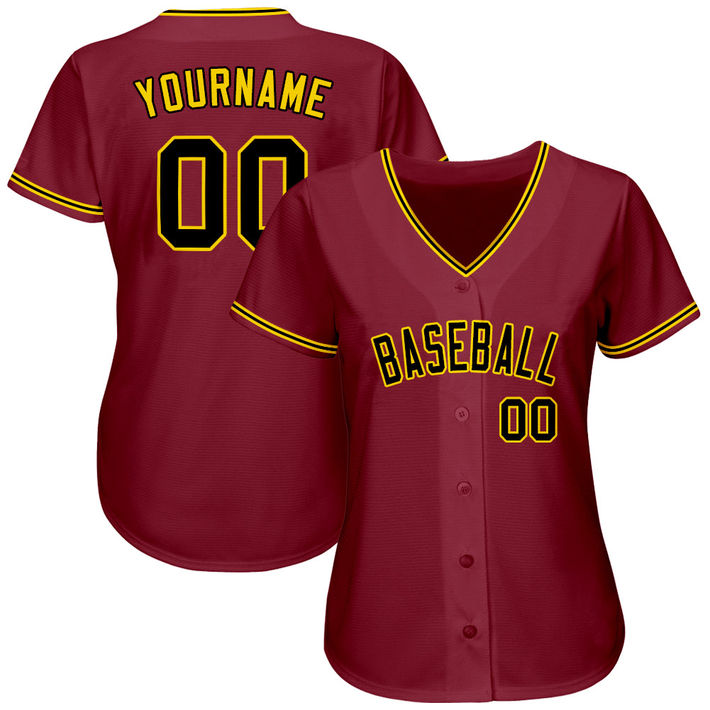 Custom Crimson Black-Gold Authentic Baseball Jersey