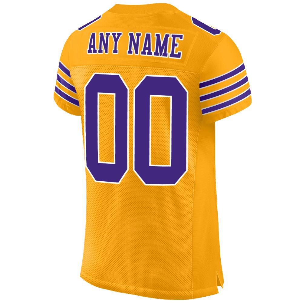 Custom Gold Purple-White Mesh Authentic Football Jersey