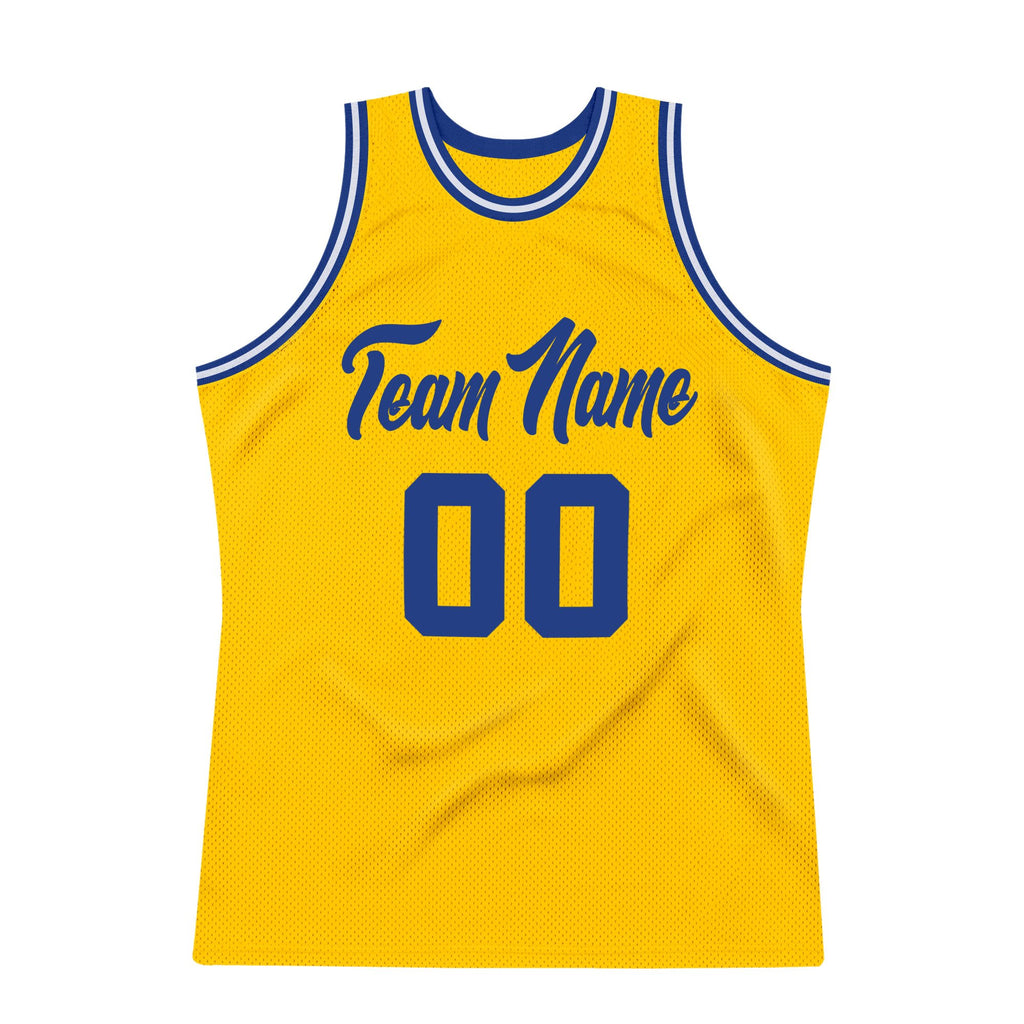 Custom Gold Royal-White Authentic Throwback Basketball Jersey