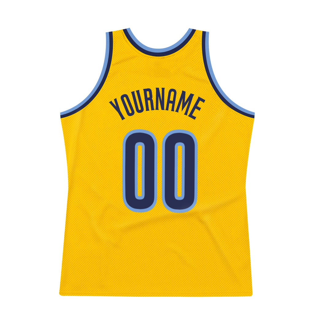 Custom Gold Navy-Light Blue Authentic Throwback Basketball Jersey