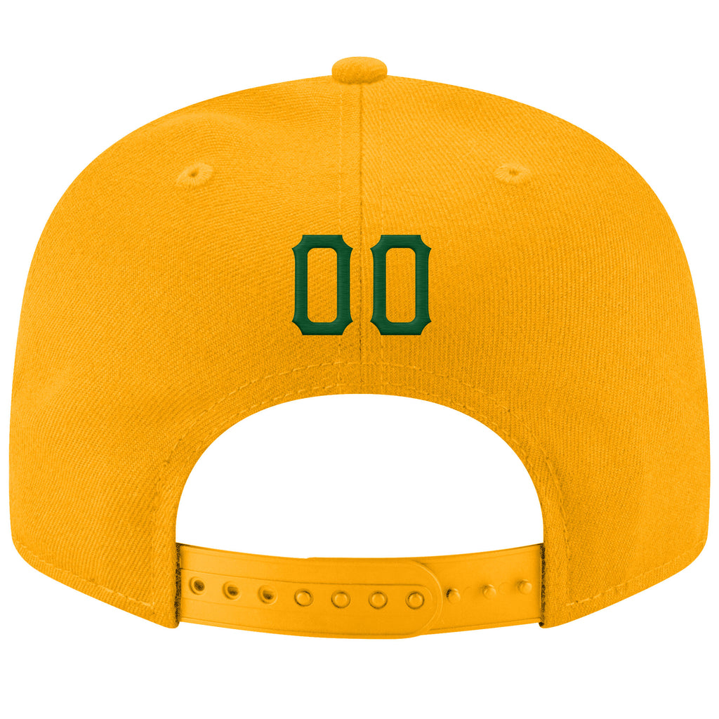 Custom Gold Green-White Stitched Adjustable Snapback Hat