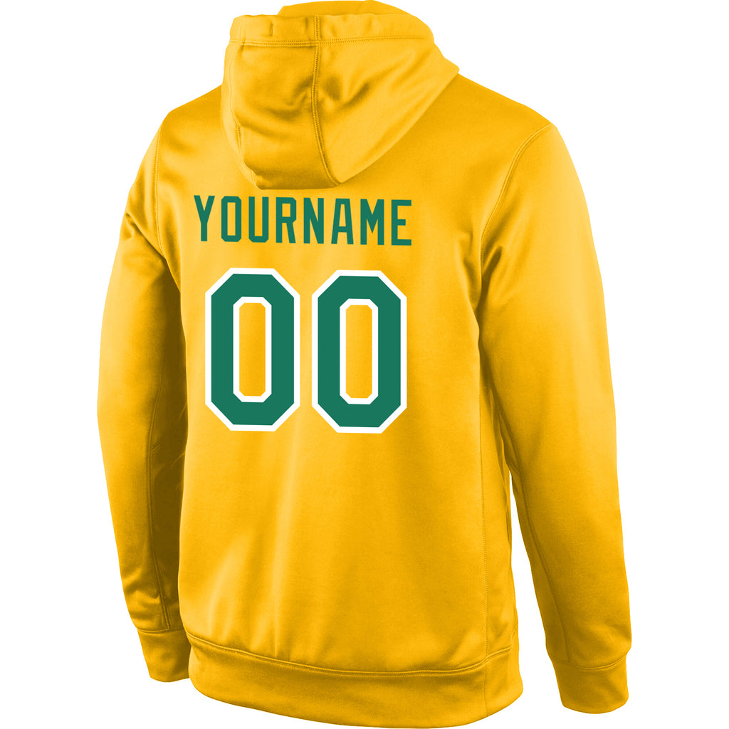 Custom Stitched Gold Kelly Green-White Sports Pullover Sweatshirt Hoodie