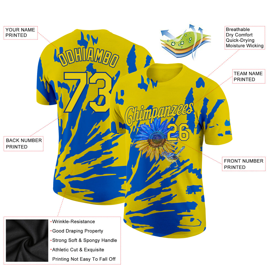Custom 3D pattern design Ukraine sunflower nightingale performance t-shirt with free shipping1