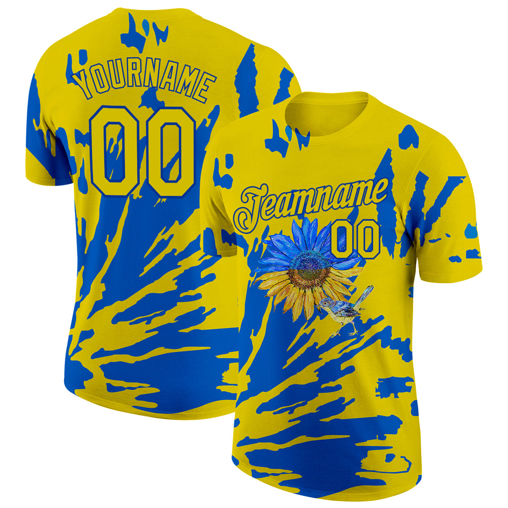 Custom 3D pattern design Ukraine sunflower nightingale performance t-shirt with free shipping3