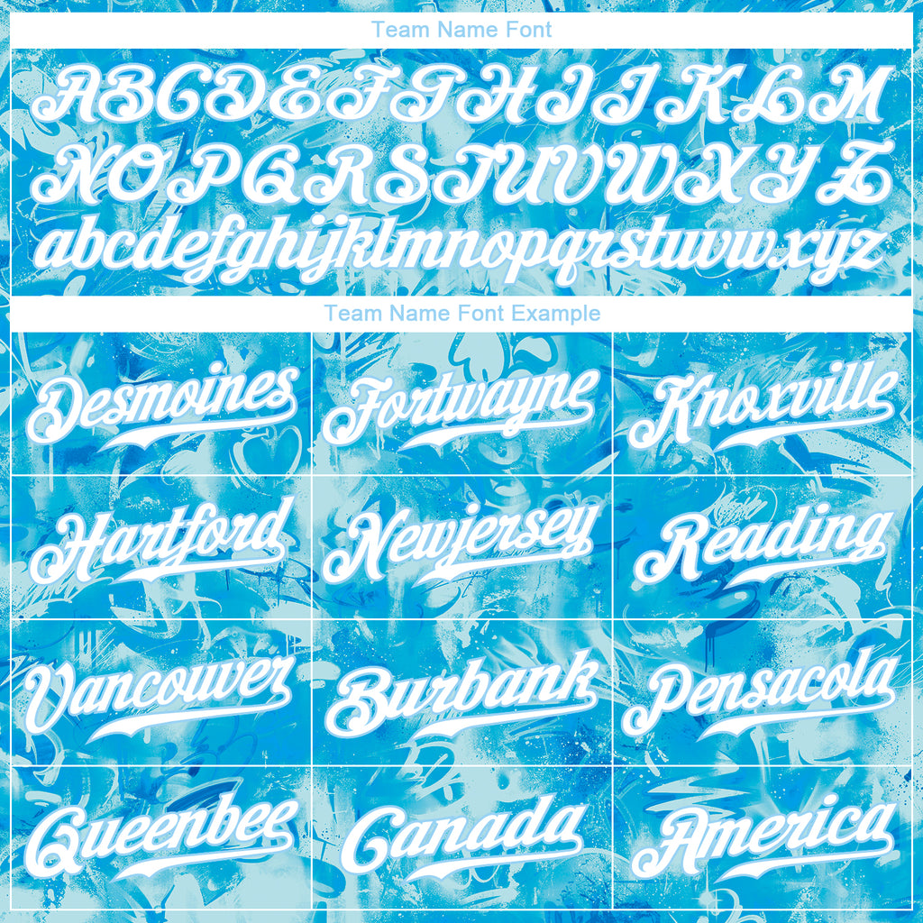 Custom Scratch Graffiti Pattern White-Light Blue 3D Authentic Baseball Jersey