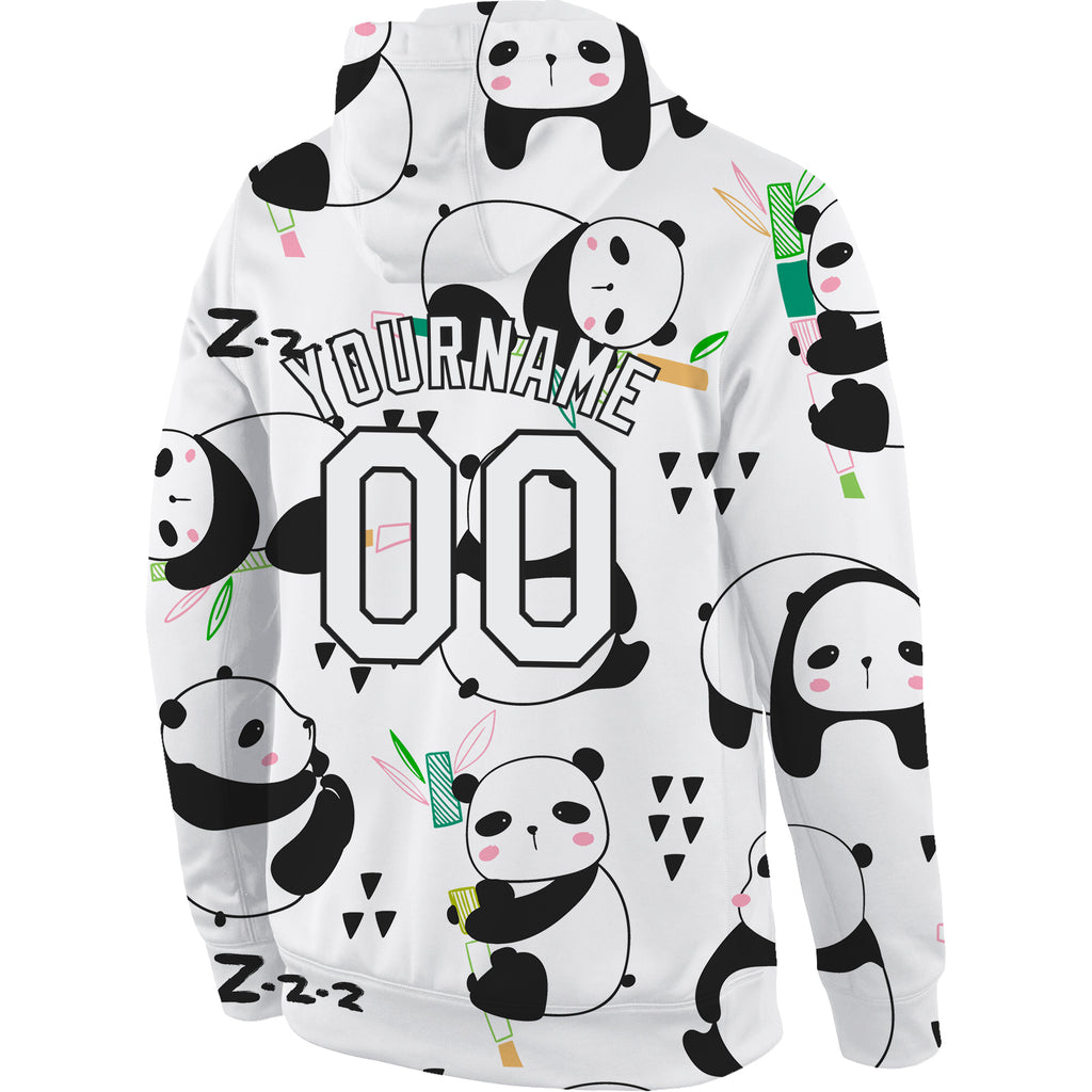 Custom Stitched Graffiti Pattern White-Black 3D Panda Sports Pullover Sweatshirt Hoodie