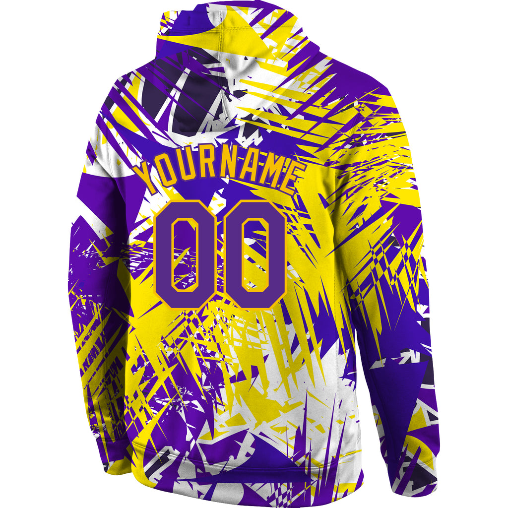Custom Stitched Graffiti Pattern Purple-Gold 3D Sports Pullover Sweatshirt Hoodie