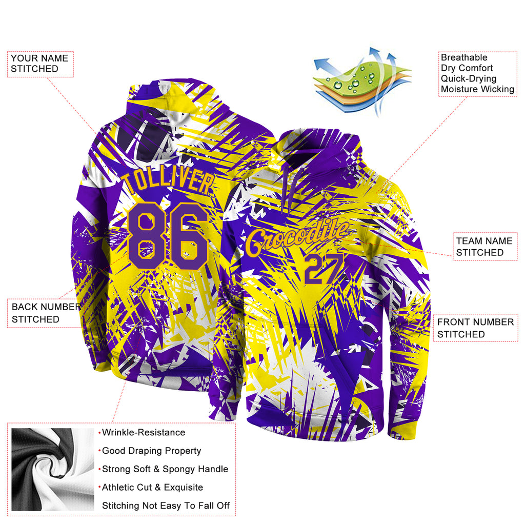 Custom Stitched Graffiti Pattern Purple-Gold 3D Sports Pullover Sweatshirt Hoodie