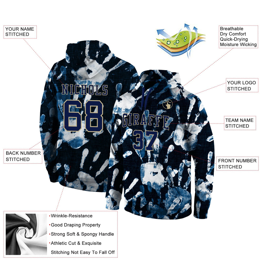 Custom Stitched Graffiti Pattern Navy-Vegas Gold 3D Sports Pullover Sweatshirt Hoodie