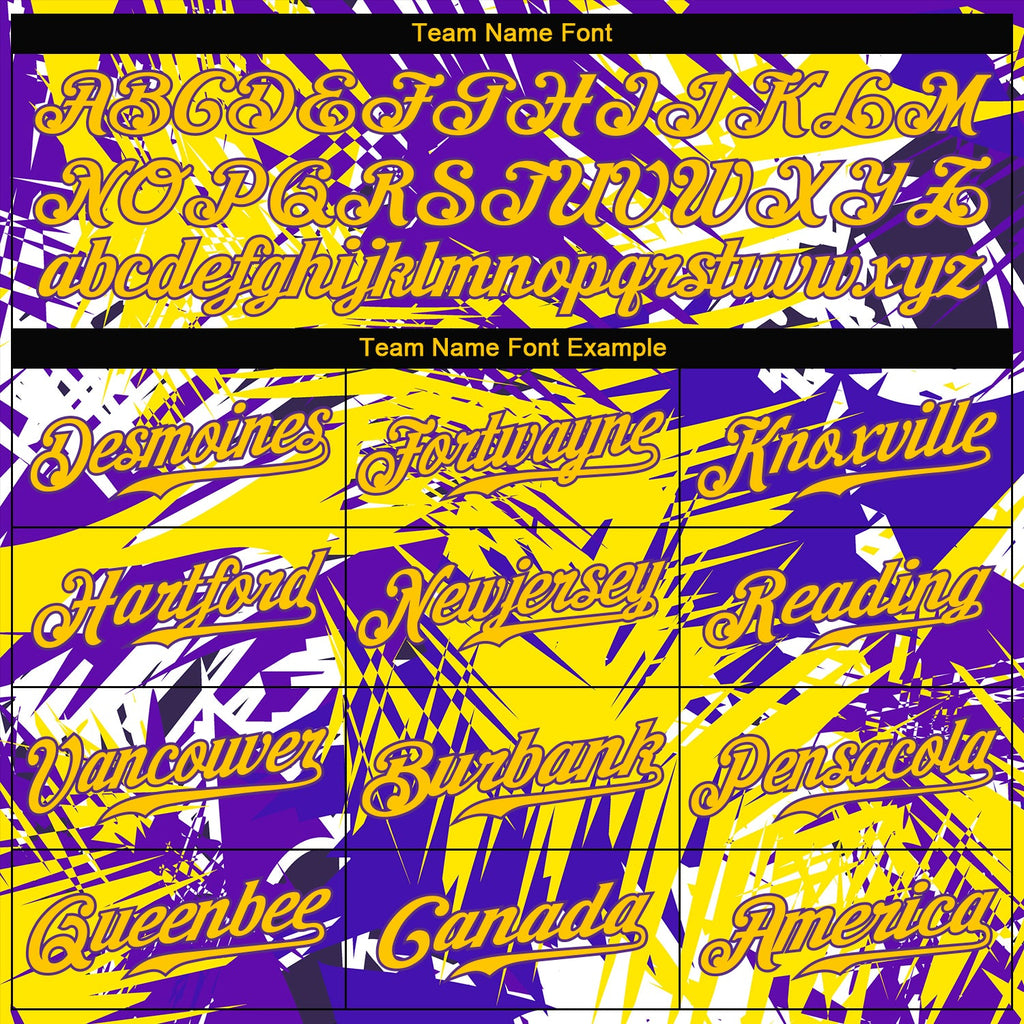 Custom Graffiti Pattern Gold-Purple 3D Authentic Baseball Jersey