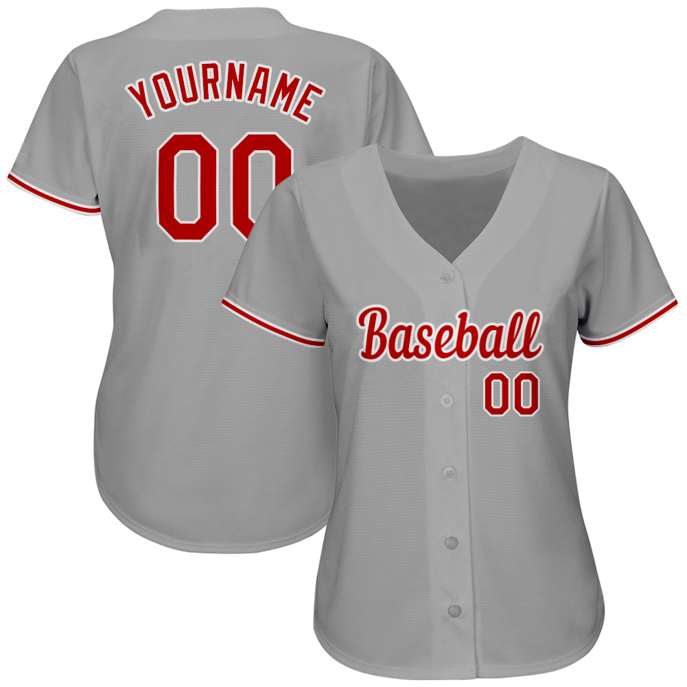 Custom Gray Red-White Authentic Baseball Jersey