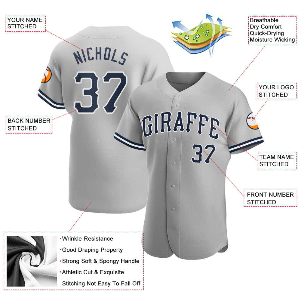 Custom Gray Navy-White Authentic Baseball Jersey