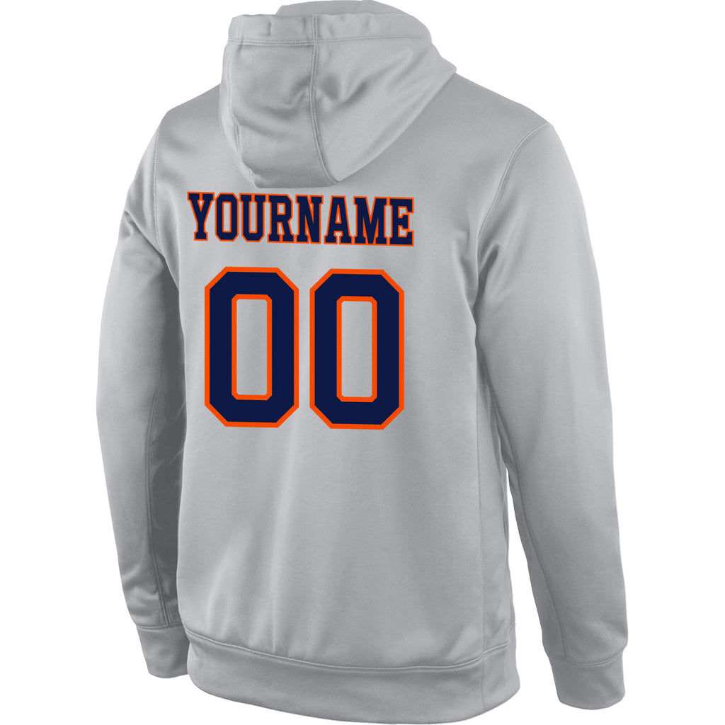 Custom Stitched Gray Navy-Orange Sports Pullover Sweatshirt Hoodie