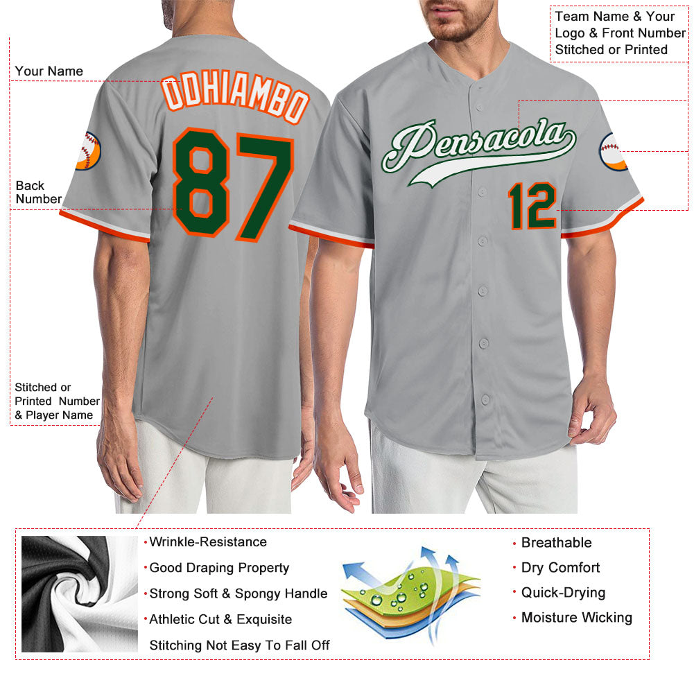 Custom Gray Green-Orange Authentic Baseball Jersey