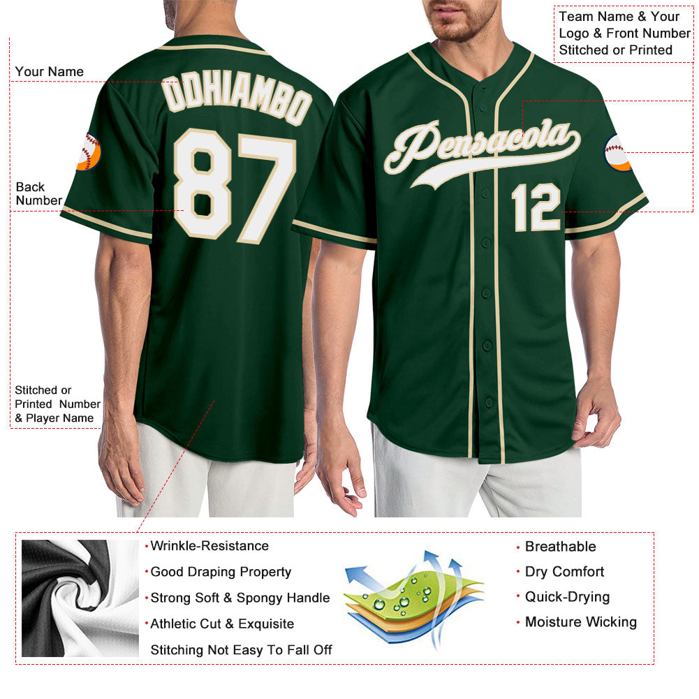 Custom Green White-Cream Authentic Baseball Jersey