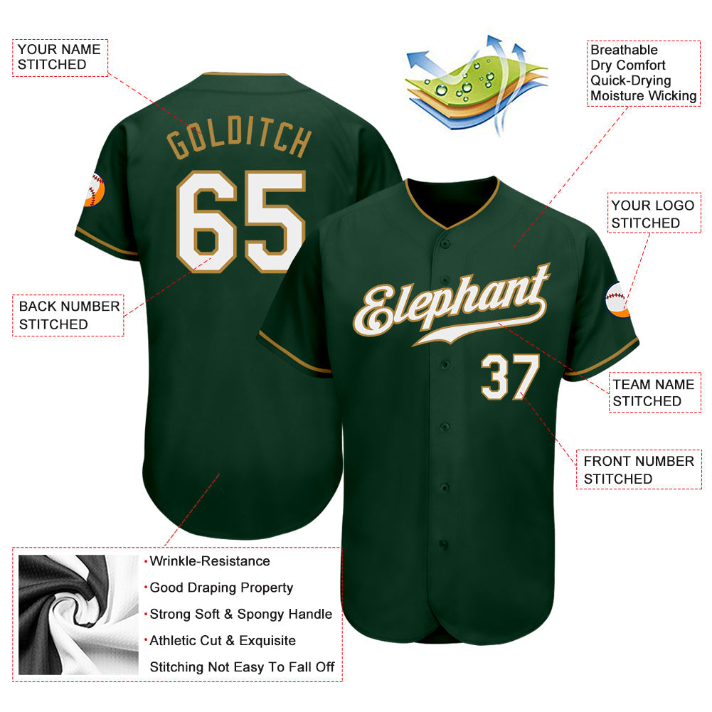 Custom Green White-Old Gold Authentic Baseball Jersey