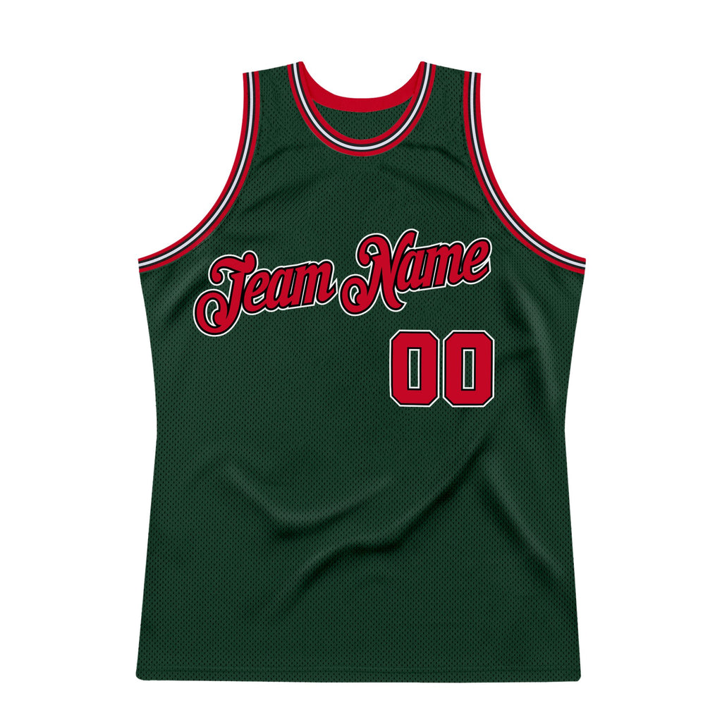 Custom Hunter Green Red-Black Authentic Throwback Basketball Jersey