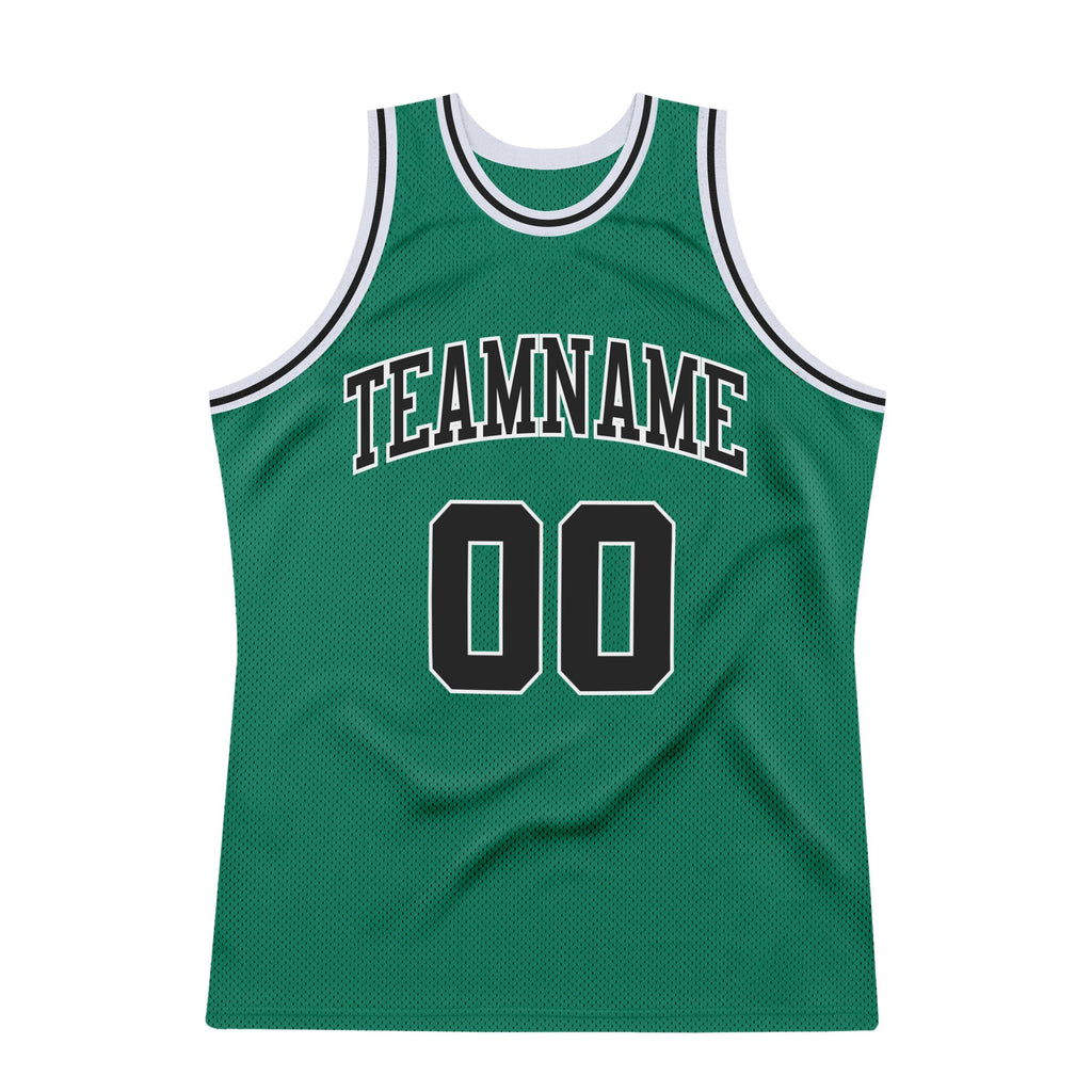 Custom Kelly Green Black-White Authentic Throwback Basketball Jersey