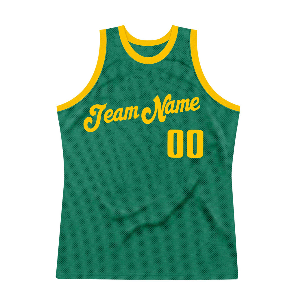 Custom Kelly Green Gold Authentic Throwback Basketball Jersey