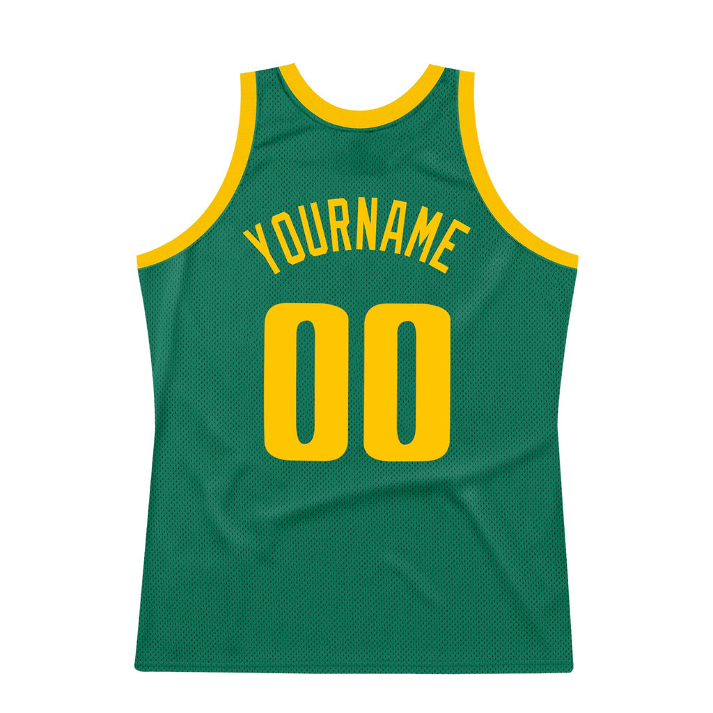 Custom Kelly Green Gold Authentic Throwback Basketball Jersey