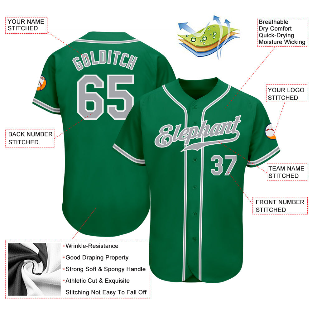 Custom Kelly Green Gray-White Authentic Baseball Jersey