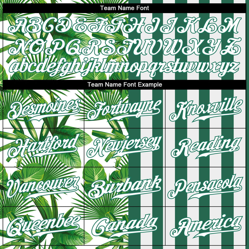 Custom Kelly Green White-Kelly Green 3D Pattern Design Tropical Palm Leaves Authentic Baseball Jersey