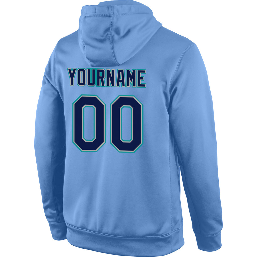 Custom Stitched Light Blue Navy-Aqua Sports Pullover Sweatshirt Hoodie