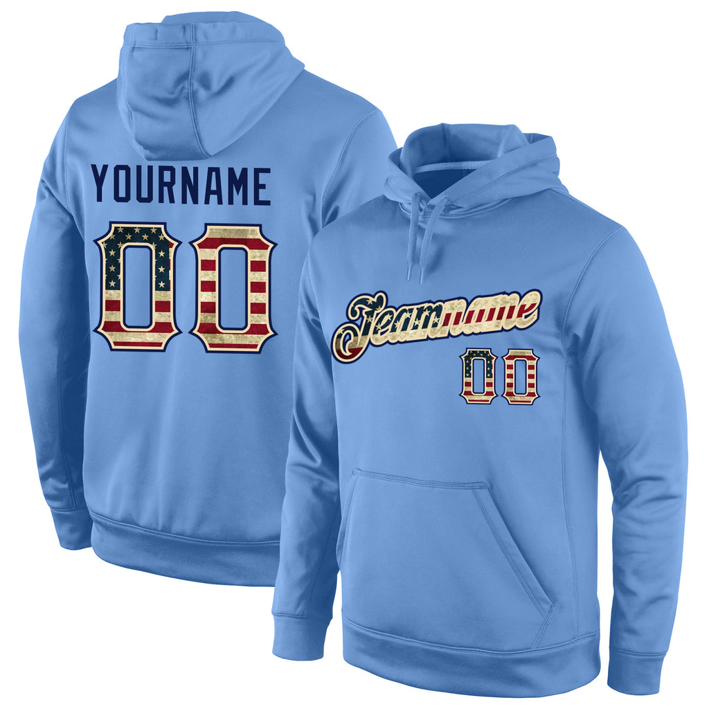 Custom Stitched Light Blue Vintage USA Flag-Cream Sports Pullover Sweatshirt Hoodie