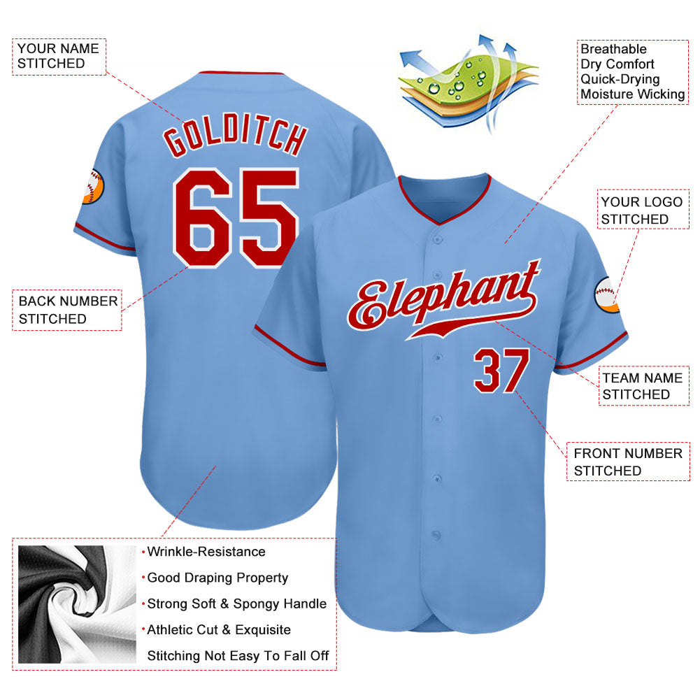 Custom Light Blue Red-White Authentic Baseball Jersey