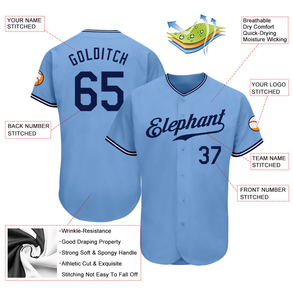 Custom Light Blue Navy-White Authentic Baseball Jersey