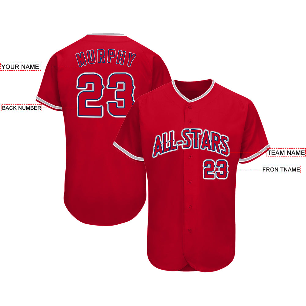 Custom Red Navy-Gray Baseball Jersey