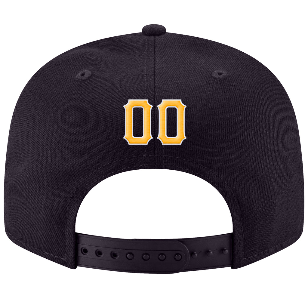 Custom Navy Gold-White Stitched Adjustable Snapback Hat