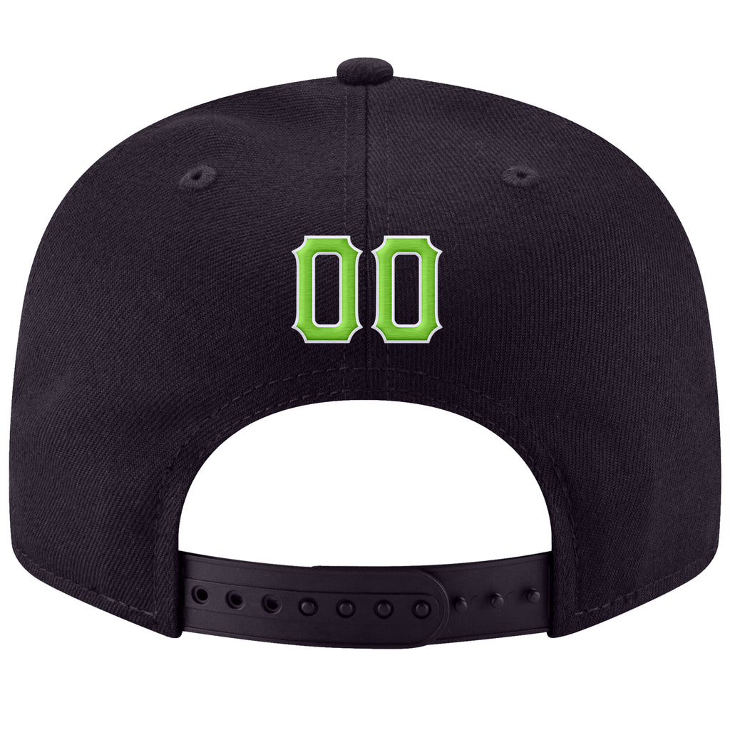 Custom Navy Neon Green-White Stitched Adjustable Snapback Hat