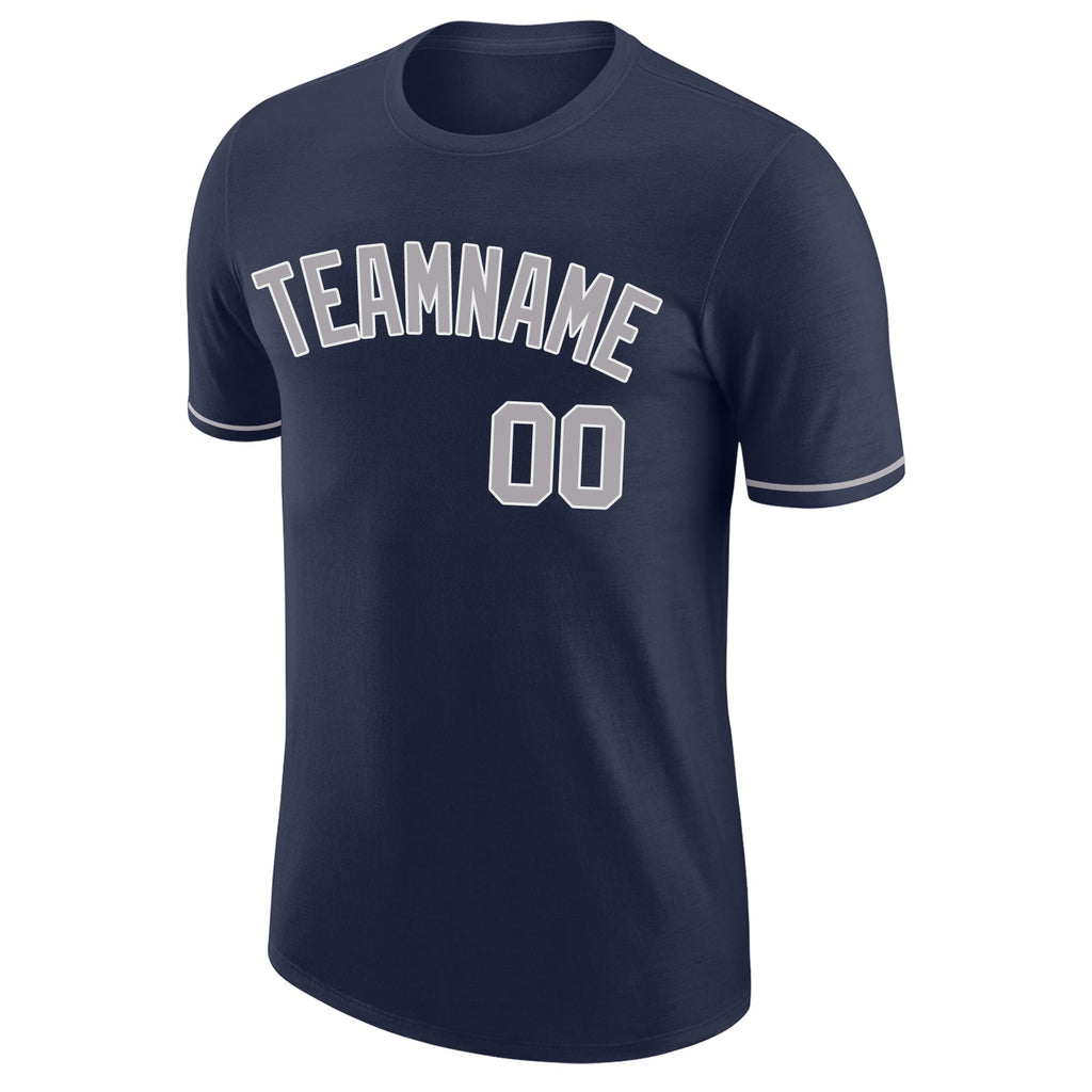 Custom Navy Gray-White Performance T-Shirt