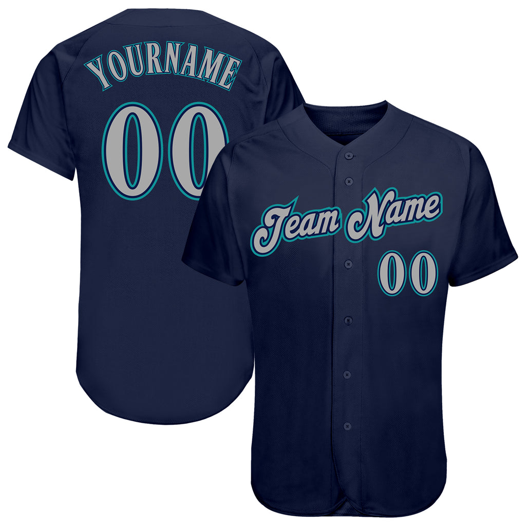 Custom Navy Gold-Teal Authentic Baseball Jersey