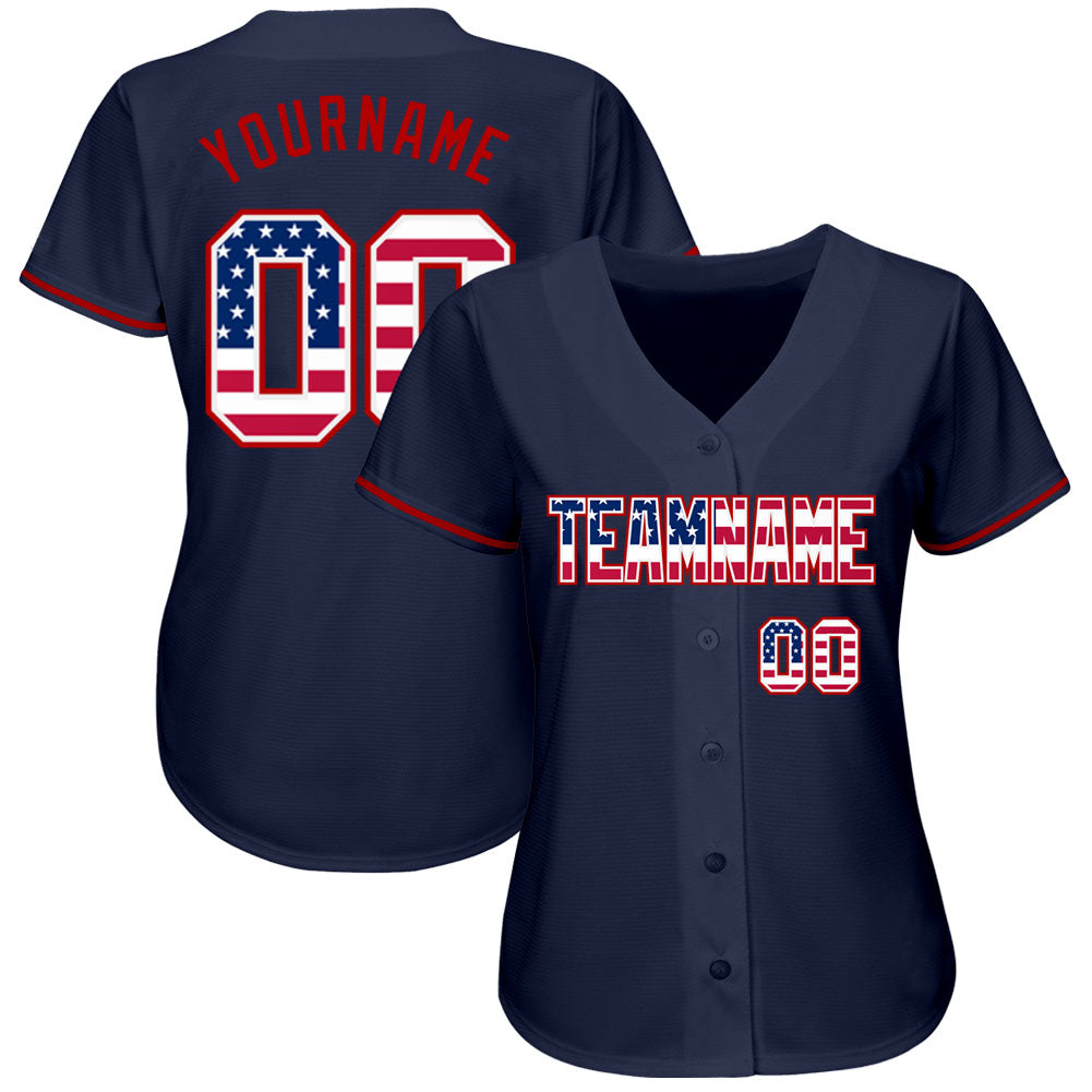 Custom Navy Vintage USA Flag-Red Authentic Baseball Jersey