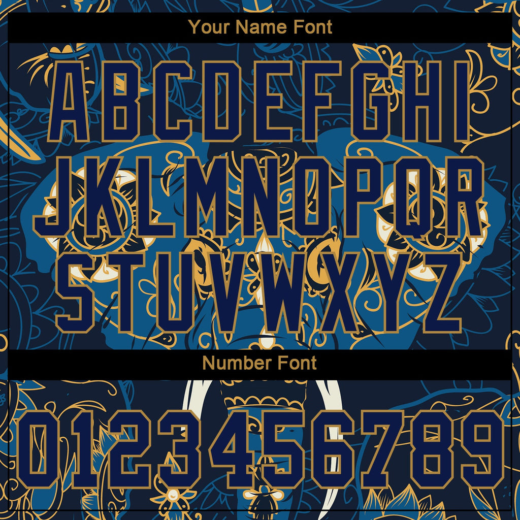 Custom Navy Navy-Old Gold 3D Pattern Design Elephant Authentic Baseball Jersey