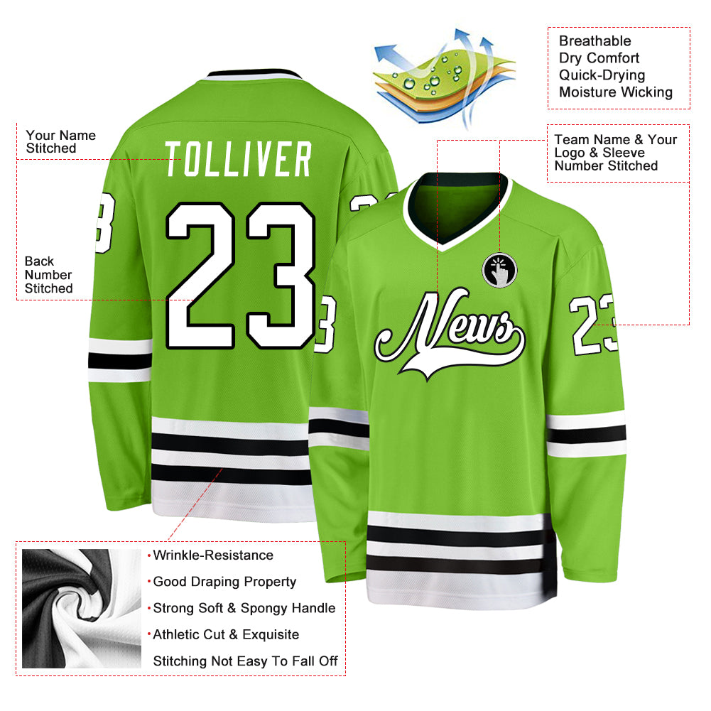 Custom Neon Green White-Black Hockey Jersey