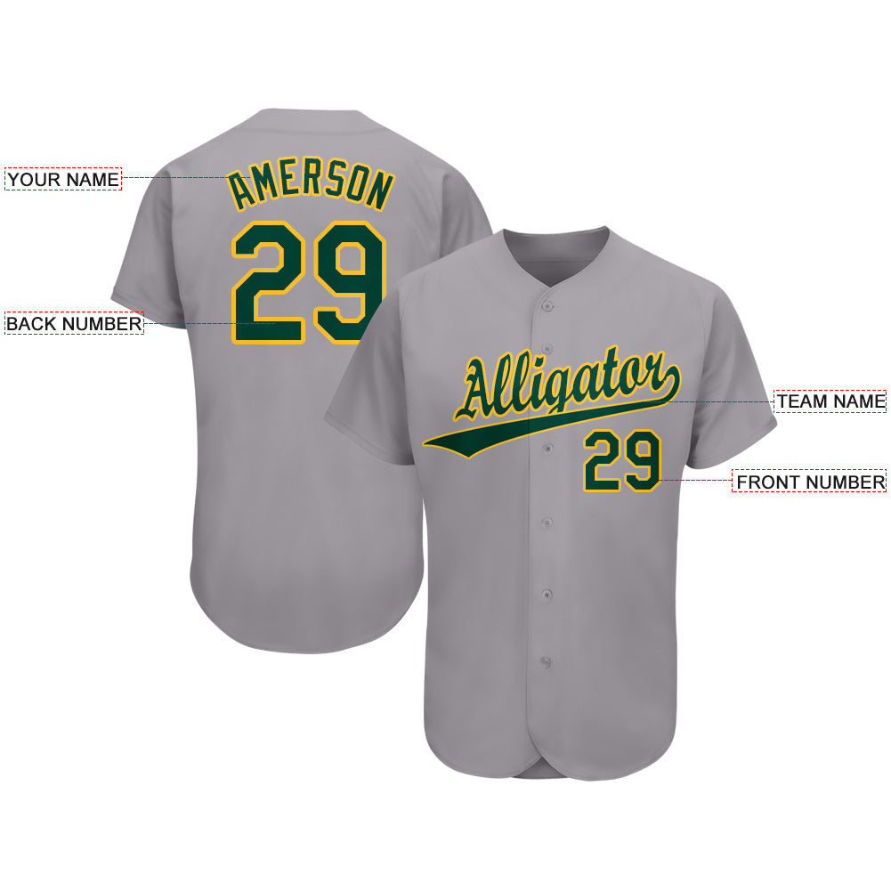 Custom Gray Green-Gold Baseball Jersey